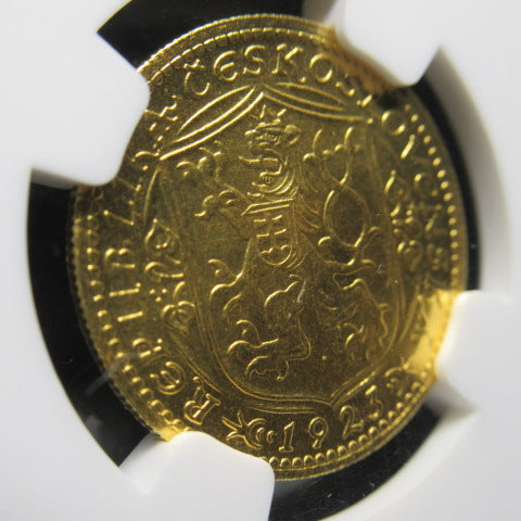 1923年 チェコスロバキア １ダカット 金貨 MS65 NGC シリアルナンバー無し 聖ヴァーツラフ